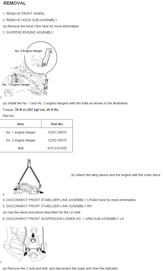 Toyota lower control arm removal step 1