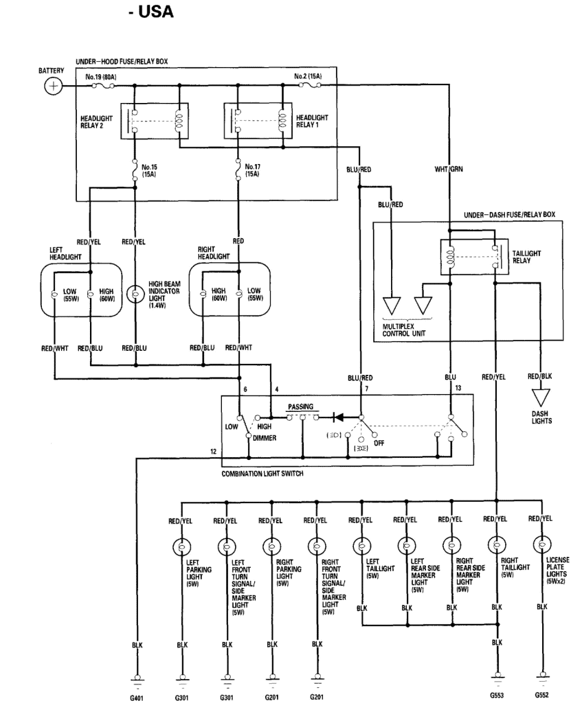 Headlight wiring diagram 2002 Honda Civic SI  